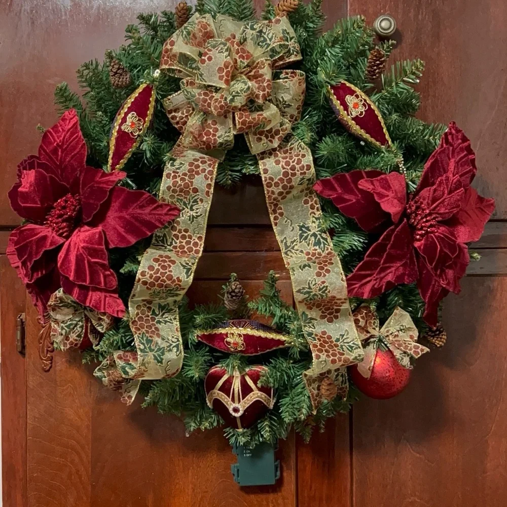 Festive Holiday Wreath with Red Accents